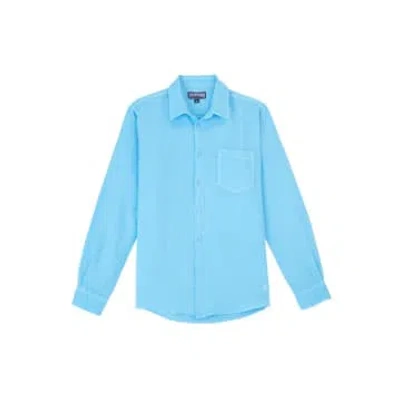 Vilebrequin - Caroubis Linen Long Sleeved Shirt In Santorini Blue Crsh9u10