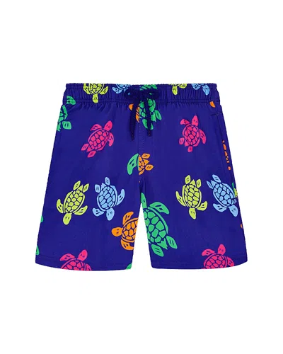Vilebrequin Kids' Boy's Multicolor Turtle-print Swim Trunks In Blue