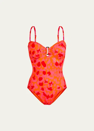 Vilebrequin Abstract Leopard Printed One-piece Swimsuit In Orange