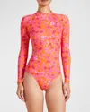 VILEBREQUIN ABSTRACT LEOPARD PRINTED RASHGUARD ONE-PIECE SWIMSUIT