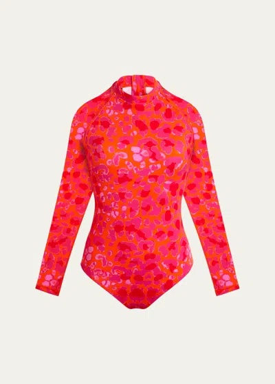 VILEBREQUIN ABSTRACT LEOPARD PRINTED RASHGUARD ONE-PIECE SWIMSUIT