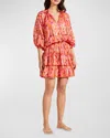 Vilebrequin Abstract Leopard Printed Silk Mini Dress In Abricot