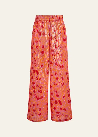 VILEBREQUIN ABSTRACT LEOPARD PRINTED WIDE-LEG SILK PANTS