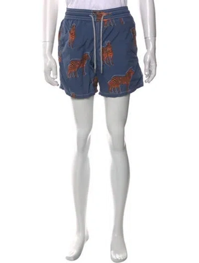 Pre-owned Vilebrequin Animal Print Swim Trunks In Blue/orange