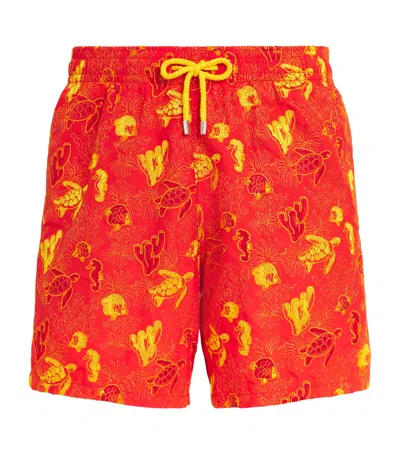 Vilebrequin Aquatic Life-embroidered Mistral Swim Shorts In Orange