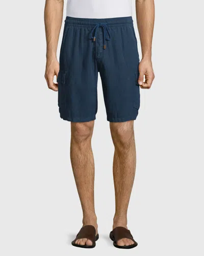 Vilebrequin Baie Solid Linen Cargo Shorts In Navy