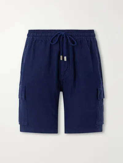 Vilebrequin Baie Straight-leg Linen Drawstring Cargo Shorts In Blue