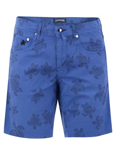 Vilebrequin Bermuda Shorts With Ronde Des Tortues Resin Print In Blue Marine