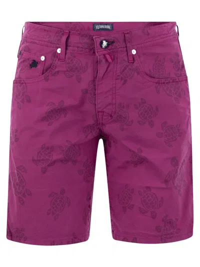 Vilebrequin Bermuda Shorts With Ronde Des Tortues Resin Print In Fuchsia
