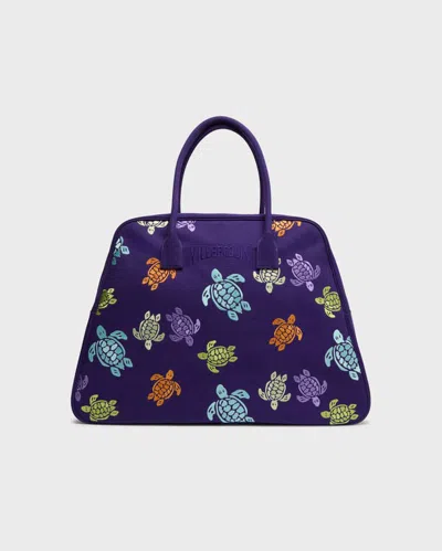 Vilebrequin Bowling Canvas Bag Multicolor Turtles Dance In Purple