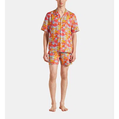 Vilebrequin Bowling Linen Tahiti Flowers Shirt In Santorini