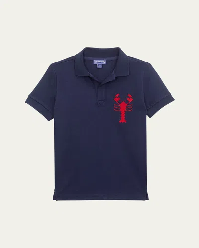Vilebrequin Kids' Boy's Embroidered Pique Polo Shirt In Bleu Marine Nvy