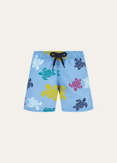 Vilebrequin Kids' Boy's Multicolor Turtle-print Shorts In Pastel Blu