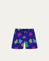 Vilebrequin Boy's Multicolor Turtle-print Swim Trunks In Blue
