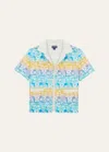 Vilebrequin Boy's Tahiti Turtles Open Front Shirt In Blanc