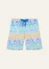 Vilebrequin Boy's Tahiti Turtles Swim Shorts In Blanc