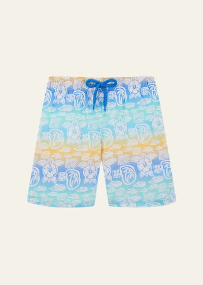 Vilebrequin Kids' Boy's Tahiti Turtles Swim Shorts In Blanc