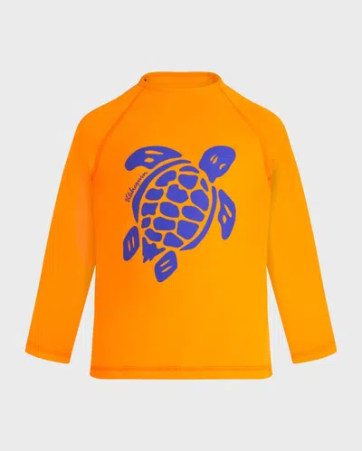 Vilebrequin Kids' Boys Long Sleeves Rashguard Turtle In Orange
