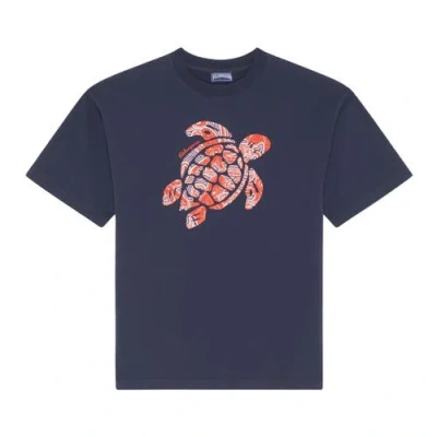 Vilebrequin Kids'  Boys Organic Cotton Oversize T-shirt Turtle In Blue