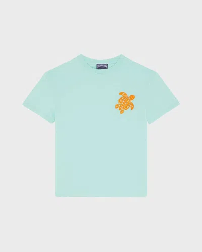 Vilebrequin Kids' Boys Organic Cotton T-shirt Embroidered Turtle In Green