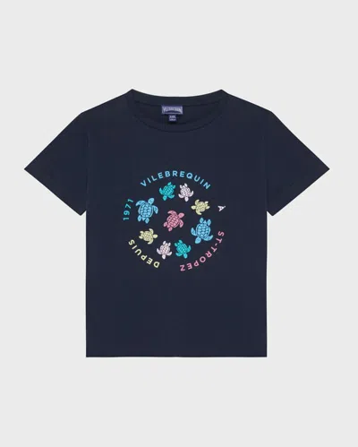 Vilebrequin Kids' Boys Organic Cotton T-shirt Tortue Multicolores In Black