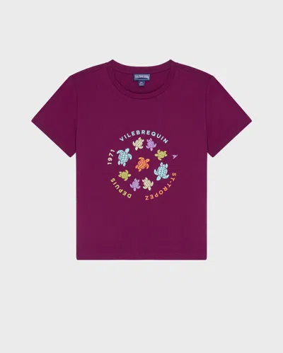 Vilebrequin Kids' Boys Organic Cotton T-shirt Tortue Multicolores In Purple