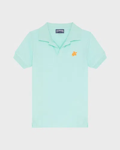 Vilebrequin Kids' Boys Pique Cotton Polo Embroidered Turtle In Green