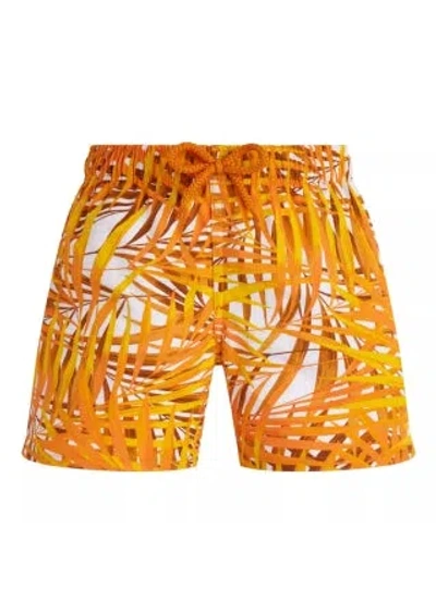 Vilebrequin Boys Stretch Swim Short Palm Leaves In Orange