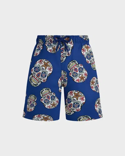 Vilebrequin Kids' Boys Stretch Swim Shorts Día De Muertos In Blue
