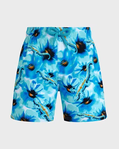 Vilebrequin Boys Stretch Swim Shorts Poppies And Geckos In Blue