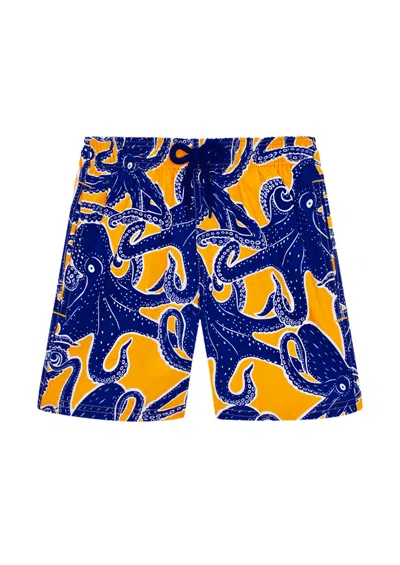 Vilebrequin Boys Stretch Swim Shorts Poulpes Mango/orange In Multi