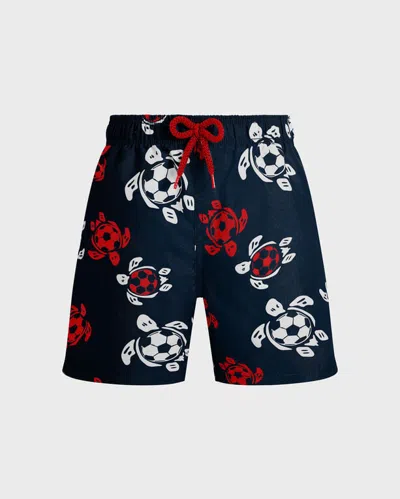 Vilebrequin Kids' Boys Stretch Swim Trunks Soccer Turtles In Blue