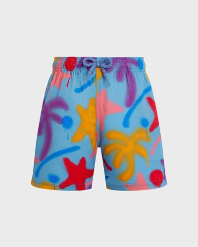 Vilebrequin Kids' Boys Stretch Swim Shorts Spray Paint In Blue