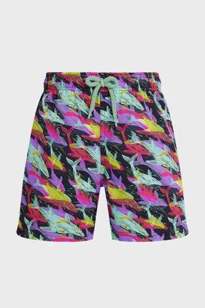 Vilebrequin Boys Stretch Swim Shorts Whales Offset Navy In Multi