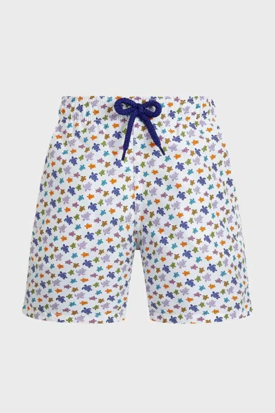 Vilebrequin Boys Swim Shorts Micro Ronde Des Tortues White In Blue
