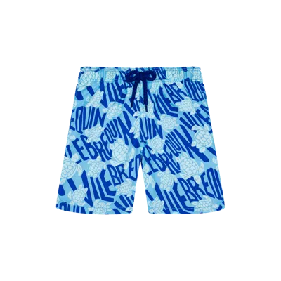 Vilebrequin Boys Swim Shorts Ronde Des Tortues Logo In Blue