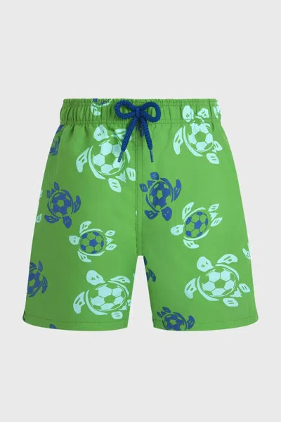 Vilebrequin Boys Swim Shorts Soccer Turtles Laser In Green