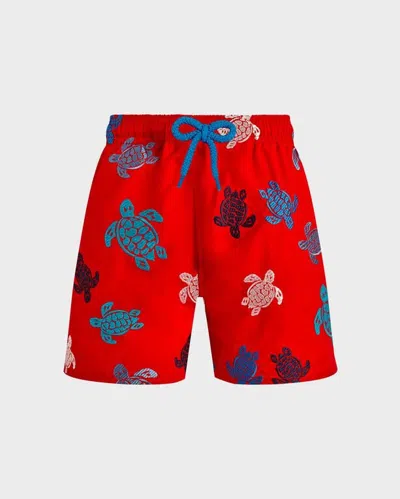 Vilebrequin Kids' Bestickte Badeshorts Für Jungen Ronde Tortues Multicolores In Red