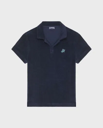 Vilebrequin Kids' Boys Terry Polo Embroidered Turtle In Blue