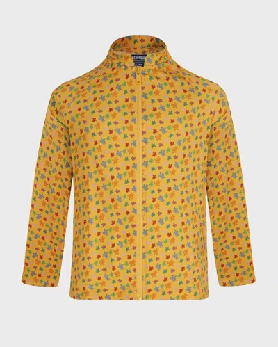 Vilebrequin Kids' Langärmeliger Micro Ronde Des Tortues Rashguard Mit Reissverschluss Für Jungen In Gelb