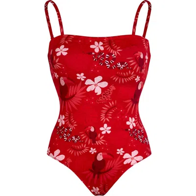 Vilebrequin Bustier One-piece Swimsuit Papel De Embrulho In Poppy Red
