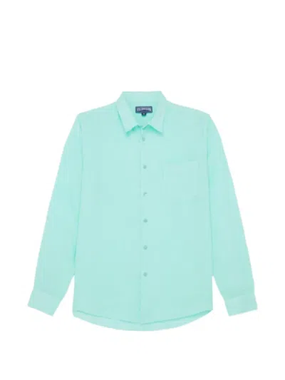 Vilebrequin Caroubis Patch-pocket Slubbed-linen Shirt In Aquamarine