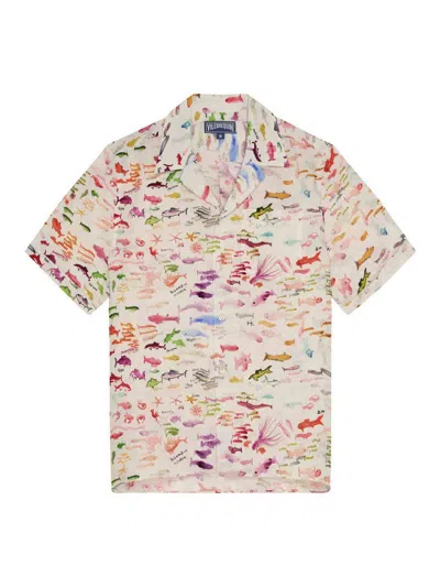 Vilebrequin Vbq X Fabrice Hyber Pescador Linen Bowling Shirt In White