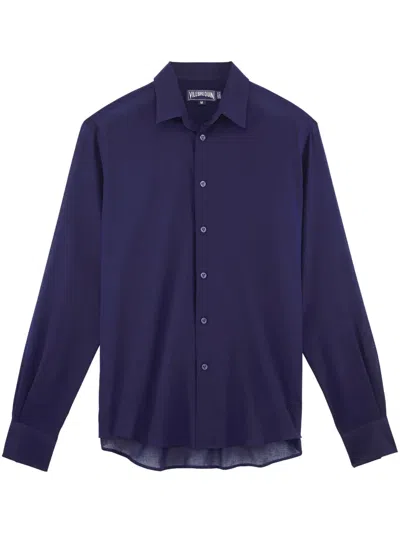 Vilebrequin Caracal Turtle-embroidered Voile Shirt In Blue