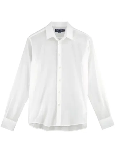 Vilebrequin Caracal Turtle-embroidered Voile Shirt In White