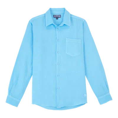Vilebrequin - Caroubis Linen Long Sleeved Shirt In Santorini Blue Crsh9u10