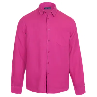 Vilebrequin Caroubis Crimson Purple Linen Shirt In Pink
