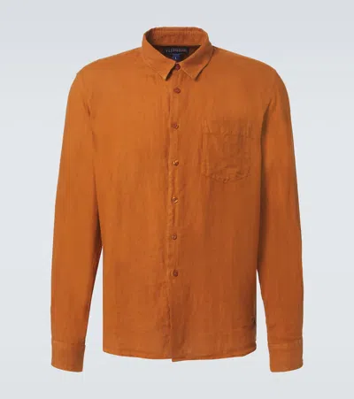 Vilebrequin Caroubis Linen Shirt In Caramel