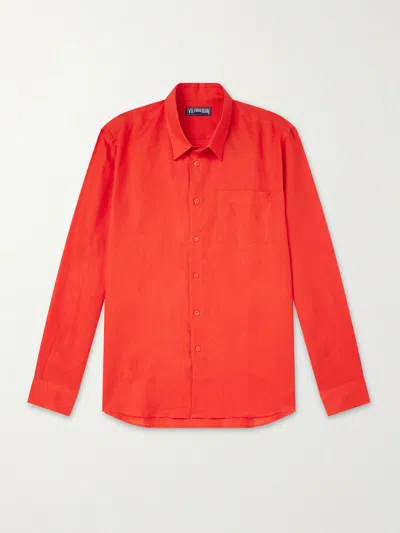 Vilebrequin Linen Caroubis Shirt In Orange