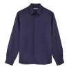 Vilebrequin Caroubis Navy Blue Linen Shirt In Blue